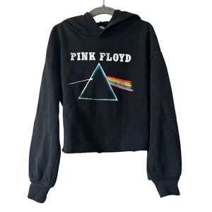 Pink Floyd Dark Side of the Moon Cropped Graphic Hoodie Black Girls Size S 6/6X